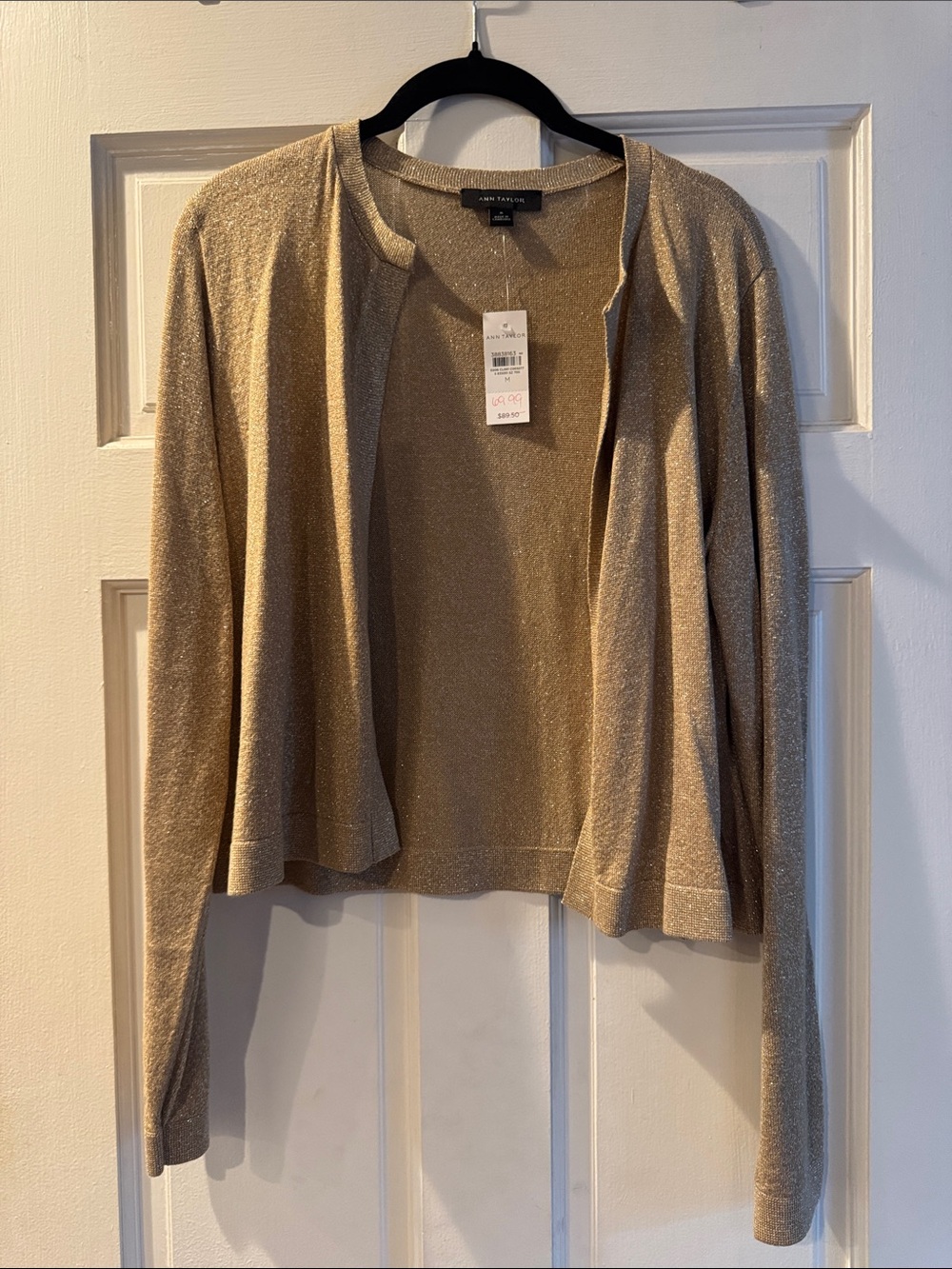 Ann Taylor Sparkle Open-Front Women’s Cardigan Sweater - Gold NWT